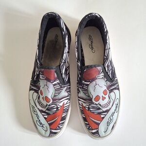 Ed Hardy Wes Men's Slip-On sneakers tattoo skull graphic skater y2k style 10.5